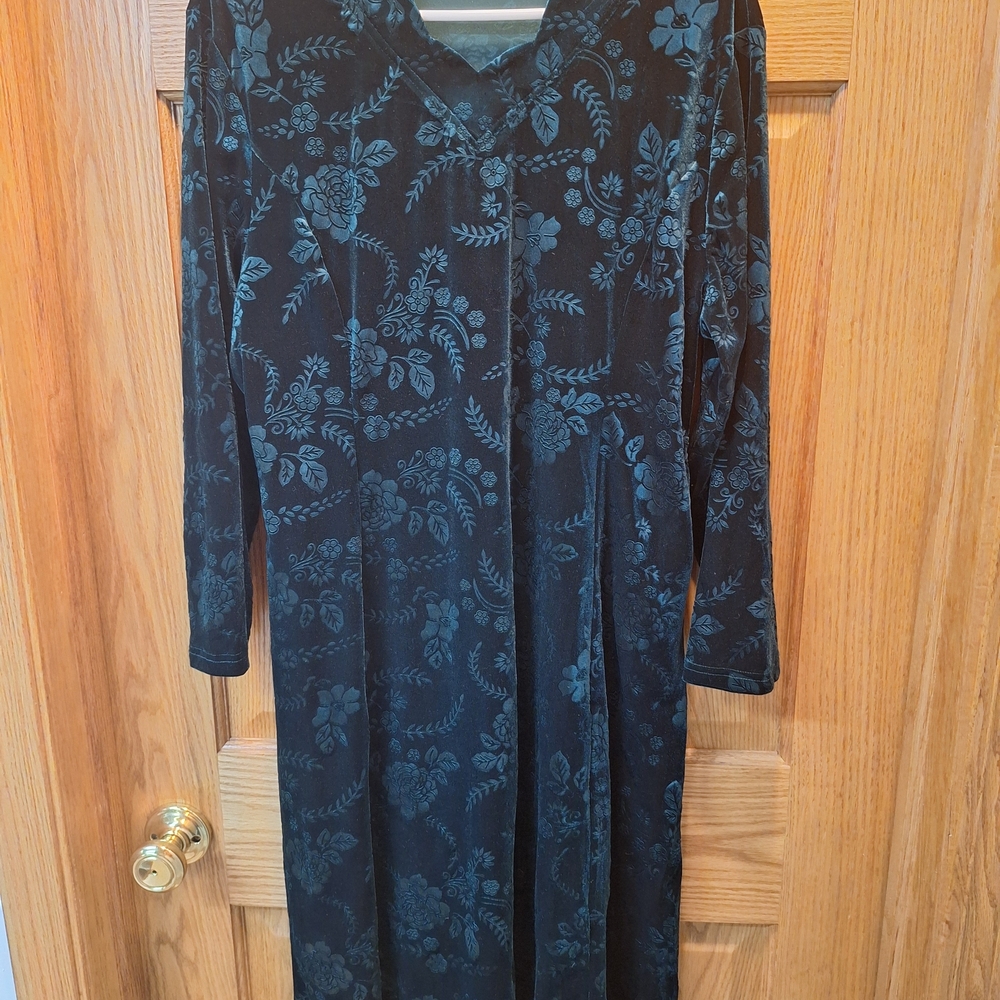 Chic EMERALD GREEN VELVET Floral Long Sleeve Dress XXL